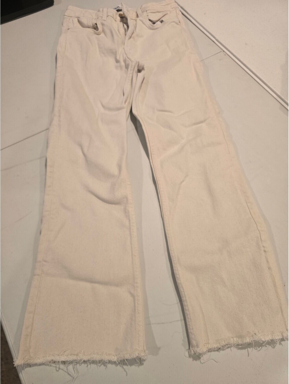 Zara Cream Wide-Leg Jeans with Raw Hem, Size 4 US